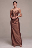 Coffee Strapless Ruched Mermaid Long Formal Dress with Slit