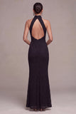 Black Halter Mermaid Lace Keyhole Long Formal Dress