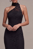 Black Halter Mermaid Lace Keyhole Long Formal Dress