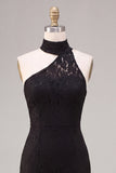 Black Halter Mermaid Lace Keyhole Long Formal Dress