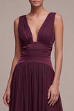 Burgundy Ruched Thick Straps Ruched A-Line Long Formal Dress