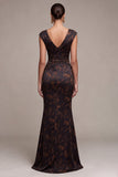 Black Floral Ruched V-Neck Mermaid Long Formal Dress