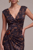 Black Floral Ruched V-Neck Mermaid Long Formal Dress
