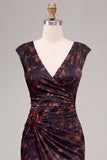 Black Floral Ruched V-Neck Mermaid Long Formal Dress