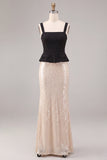 Black and White Sparkly Sequins Thick Straps Mermaid Long Formal Dress