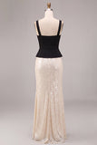 Black and White Sparkly Sequins Thick Straps Mermaid Long Formal Dress
