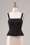Black and White Sparkly Sequins Thick Straps Mermaid Long Formal Dress