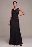 Black Cowl Neck Mermaid Ruched Long Formal Dress