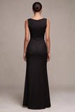 Black Cowl Neck Mermaid Ruched Long Formal Dress