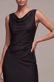 Black Cowl Neck Mermaid Ruched Long Formal Dress