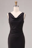 Black Cowl Neck Mermaid Ruched Long Formal Dress