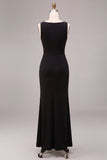 Black Cowl Neck Mermaid Ruched Long Formal Dress