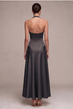 Coffee Corset A-Line Halter Long Formal Dress
