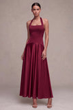 Coffee Corset A-Line Halter Long Formal Dress