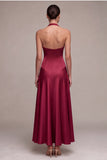 Coffee Corset A-Line Halter Long Formal Dress