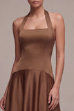Coffee Corset A-Line Halter Long Formal Dress