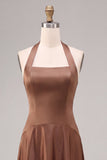 Coffee Corset A-Line Halter Long Formal Dress