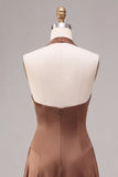 Coffee Corset A-Line Halter Long Formal Dress