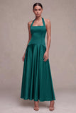 Coffee Corset A-Line Halter Long Formal Dress