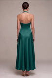 Coffee Corset A-Line Halter Long Formal Dress