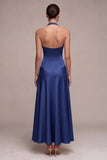 Coffee Corset A-Line Halter Long Formal Dress