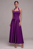 Coffee Corset A-Line Halter Long Formal Dress