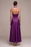 Coffee Corset A-Line Halter Long Formal Dress