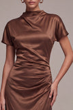 Coffee High Neck Keyhole Ruched Long Mermaid Formal Dress with Sleeves