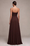 Dark Coffee Strapless Long A-Line Ruched Formal Dress