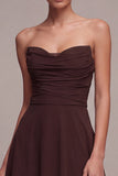 Dark Coffee Strapless Long A-Line Ruched Formal Dress
