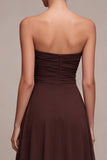 Dark Coffee Strapless Long A-Line Ruched Formal Dress