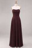 Dark Coffee Strapless Long A-Line Ruched Formal Dress