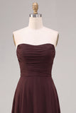 Dark Coffee Strapless Long A-Line Ruched Formal Dress