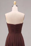 Dark Coffee Strapless Long A-Line Ruched Formal Dress