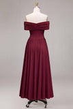 Burgundy Corset Off the Shoulder Long A-Line Ruched Formal Dress