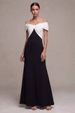 Black and White Off the Shoulder Mermaid Long Formal Dress