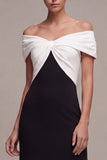 Black and White Off the Shoulder Mermaid Long Formal Dress