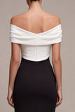 Black and White Off the Shoulder Mermaid Long Formal Dress
