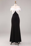 Black and White Off the Shoulder Mermaid Long Formal Dress