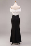Black and White Off the Shoulder Mermaid Long Formal Dress