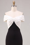 Black and White Off the Shoulder Mermaid Long Formal Dress