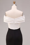 Black and White Off the Shoulder Mermaid Long Formal Dress