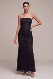 Sparkly Black Floral Sequins Strapless Mermaid Long Formal Dress