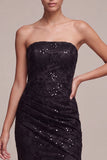Sparkly Black Floral Sequins Strapless Mermaid Long Formal Dress