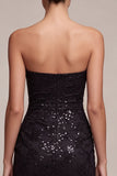 Sparkly Black Floral Sequins Strapless Mermaid Long Formal Dress