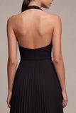 Black Halter Pleated A-Line Long Formal Dress