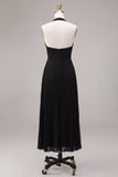 Black Halter Pleated A-Line Long Formal Dress