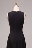 Black Round Neck Corset Pleated A-Line Long Formal Dress