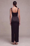 Black Ruched Thick Straps Long Mermaid Formal Dress with Slit