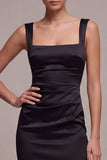 Black Ruched Thick Straps Long Mermaid Formal Dress with Slit